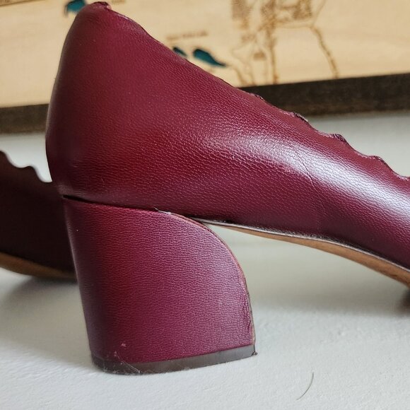 Chloe Lauren scalloped 2.25 heel all leather dark cherry shoes sz 36 1/2 sz 6.5 - Picture 5 of 16